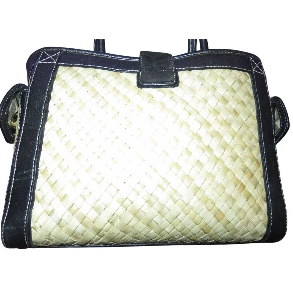 Coach 2004 Limited Edition Straw Raffia & Black Leather Top Handle Tote Satchel